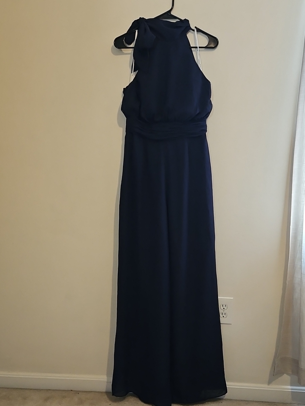 Navy Junpsuit With Neck Bow Tie